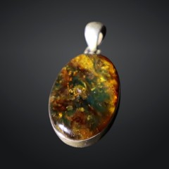 Genuine Beautiful Green Blue Amber 925 Sterling Silver Oval Pendant 33mm