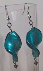 Vtg Murano Style Glass Assymetrical Dangle Drop Earrings Surgical Steel Earwires