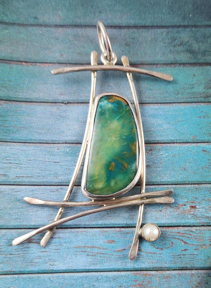 Shirley Price Opalized Petrified Wood Fine Silver Pendant Pearl