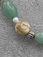 Gemstone Bead Earrings & 21″ Necklace Aventurine, Carved Quartz & Faux Pearls