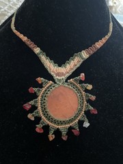 Handmade Macrame Bohemian Large Carnelian Pendant Necklace Choker 24 Inch
