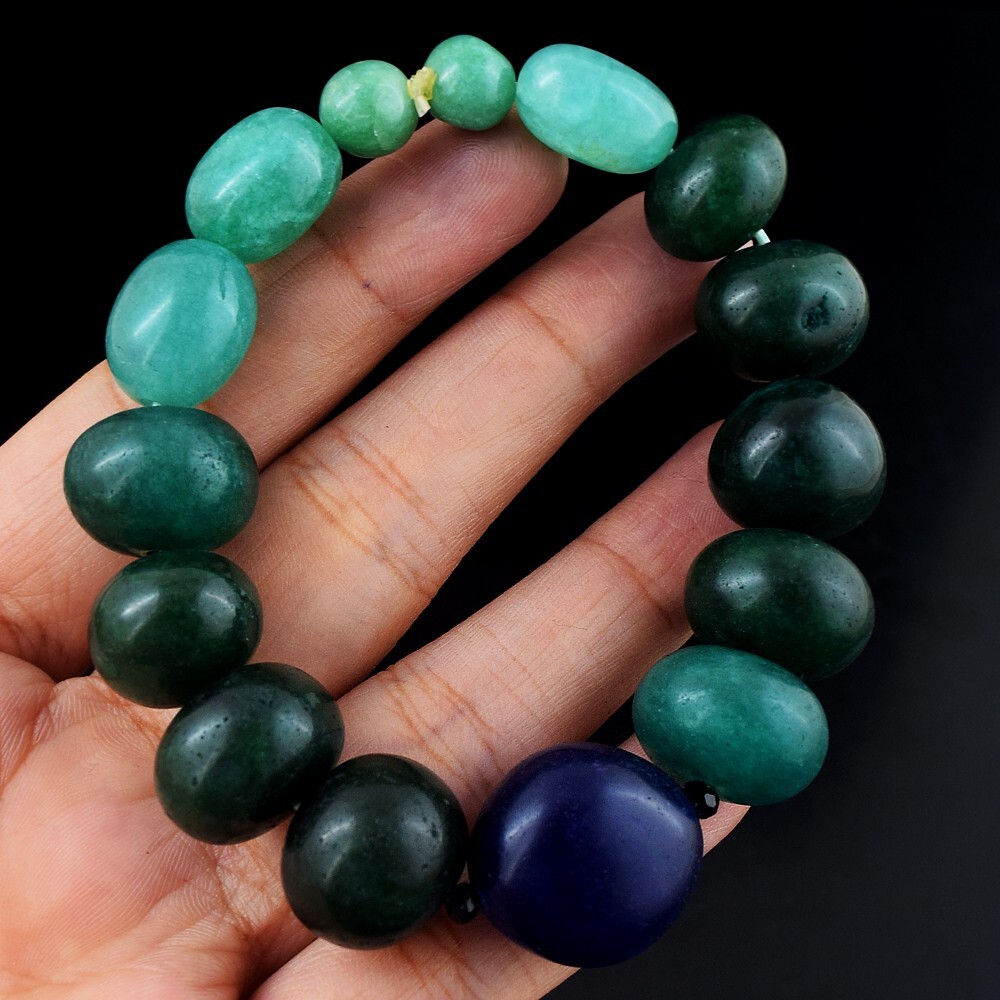 330 Cts Beautiful Green Emerald &Sapphire Beaded Stretchable Bracelet VK 69 E582