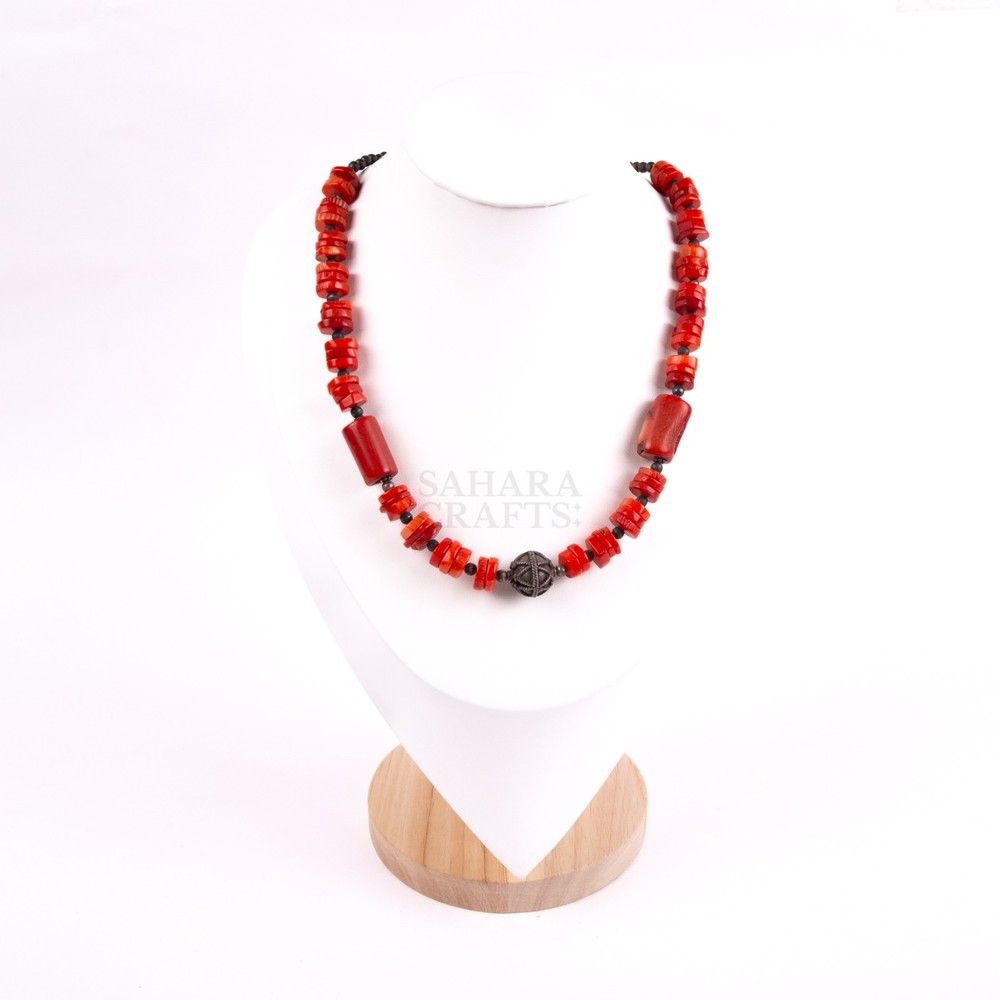Coral Agate Stone Necklace, Natural Gemstone Beads, Handmade Jewelry,