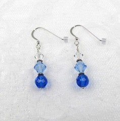 Blue Crystal Earrings, Antique-silver-plated Pewter, Sterling 925, Gift Box