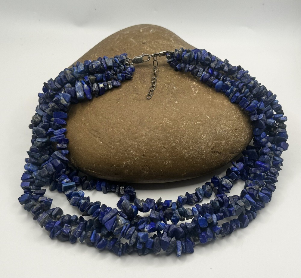 Heavy Lapis Lazuli Chip Stone Necklace Sterling Silver 925 193 gr #2
