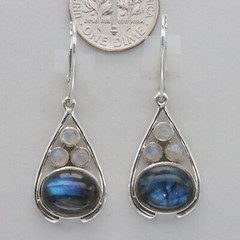 925 Sterling Silver Oval Labradorite Leverback Teardrop Earrings with Moonstone