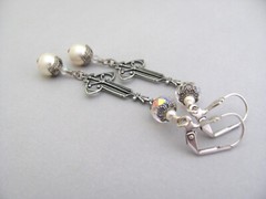 Art Nouveau Earrings Cream Crystal Pearls Renaissance Baroque Tudor Cosplay Gift