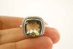 5 ct. wt Cushion Cut Green Amethyst Prasiolite Sterling Silver Ring Size 6 7 8 9