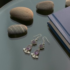 Amethyst Dangle Earrings Handmade Antique Silver Boho Style Jewelry Gift