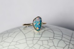 Beauty of Swirls- Australian Black Opal Diamond Engagement Wedding Ring 18K Gold