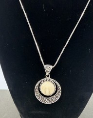 Vintage 925 Sterling Silver Carved Bone Moon Face Pendant Necklace 20″ Box Chain