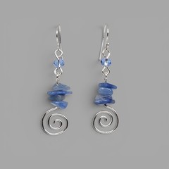 Handmade Blue Aventurine Chip Earrings Silver Swirl Boho Dangle Jewelry