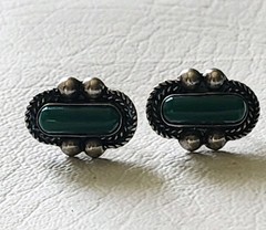 Vintage Green Onyx Stones Mexico Sterling Silver 925 Screw Back Earrings