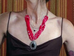 Handmade Locket Necklace Vintage 1960s AVON Brooch Bandana Braid Suede Tie