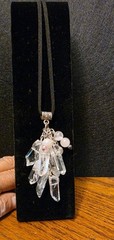 Handcrafted Quartz Crystal Point Charm Pendant Necklace, Beaded, Black Cord, 12…