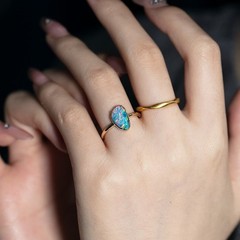 Beauty of Swirls- Australian Black Opal Diamond Engagement Wedding Ring 18K Gold