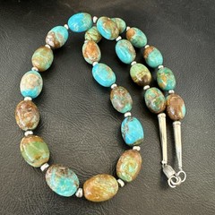 Green Blue Royston Turquoise Navajo Sterling Silver Beads Necklace 20″ 19563