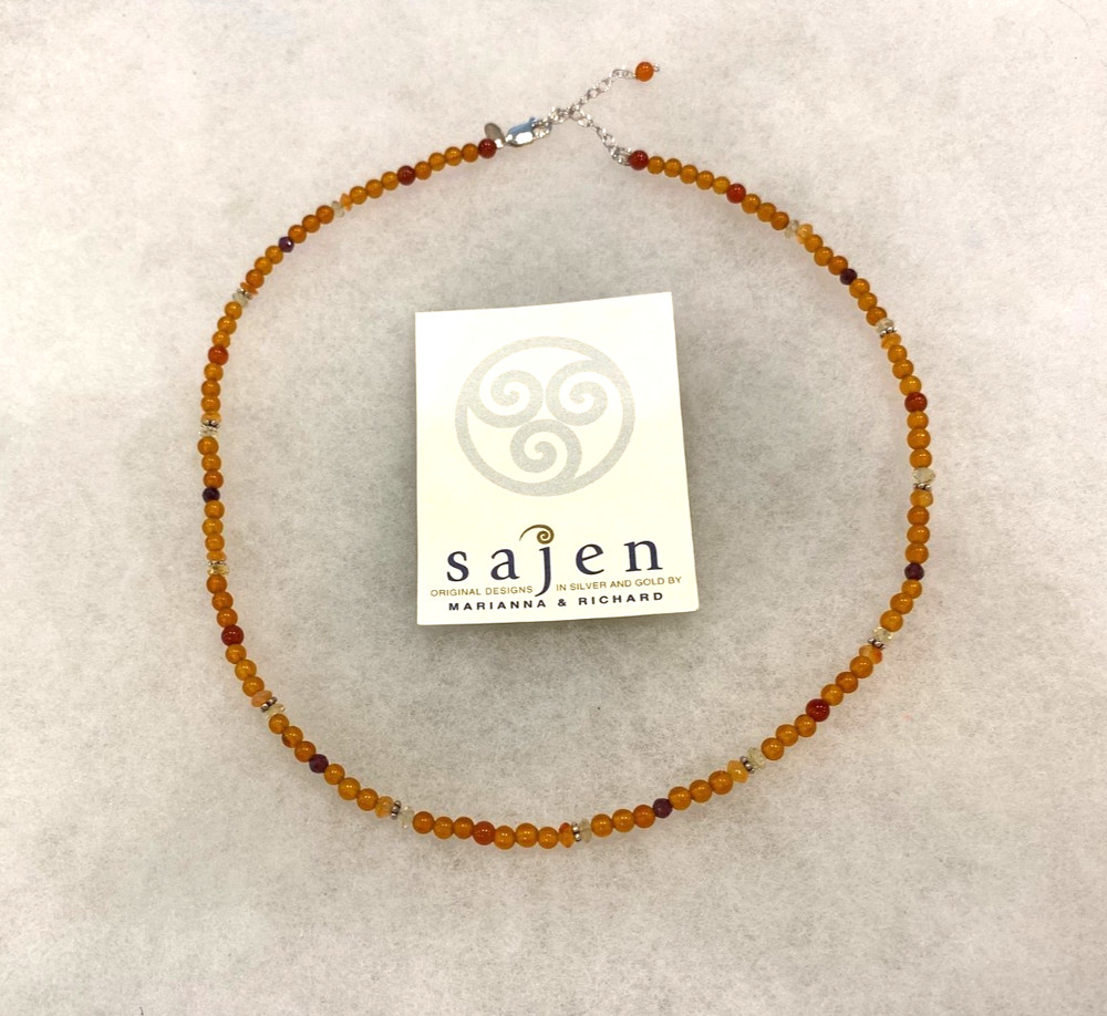 Sajen Amber, Garnet and Quartz Necklace – 18 In. Long with 2 In. Extender
