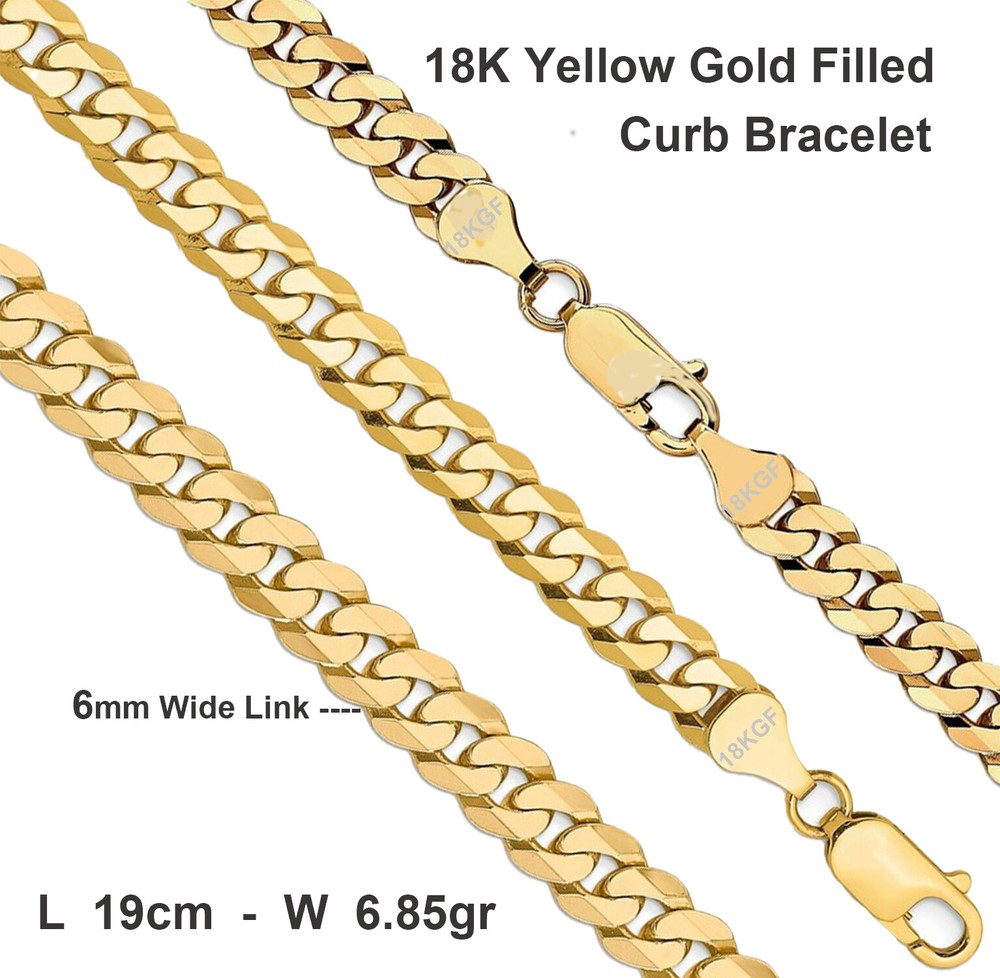 Gold Chain & Bracelets Real Yellow 18ct Filled Solid Curb Necklace 6mm Wide