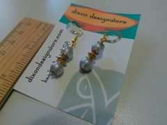 2 Pair Natural Stone & Glass Beaded Earrings Drop Dangle Black/Gray Gold Tone