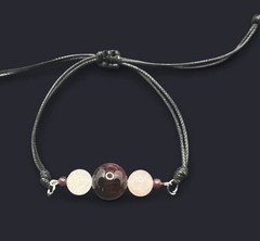 Red Garnet & Rose Quartz Genuine Stone Adjustable Wax Cord Bracelet