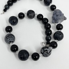 OOAK Oriental Buddha Onyx Dragon Stone Crystal Necklace 191 Grams 23 1/4″ Long