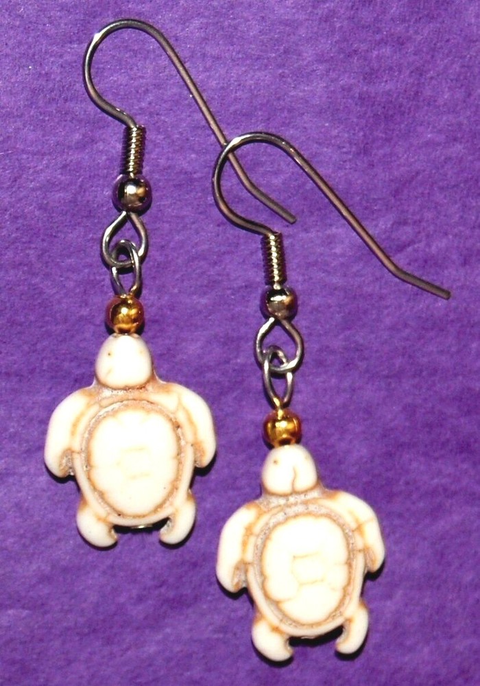 Howlite Sea Turtle Tortoise Motif Earrings by ALPINE ADE DESIGNS #J1 USA MADE