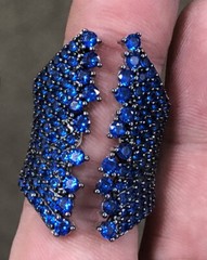 Amazing Designer BBJ Ladies Sterling Silver Synthetic Blue Gemstone Cluster Ring