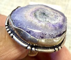 Vintage Artisan Purple Solar Quartz Druzy Slice Statement Ring Silver Tone