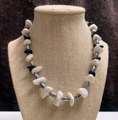 Black & white agate necklace handmade silver spacers 16 in Casual Work elegant