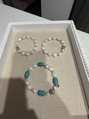 Opulenza Designs 3 Freshwater Pearl & Turquoise Bracelets- .925 Sterling Silver