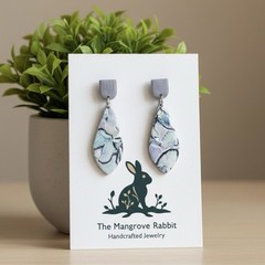 Pastel Blue Green Purple Watercolor Look Handmade Polymer Clay Dangle Earrings