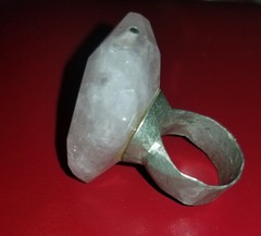 Vintage Unique Huge Rough Natural Rose Quartz Hammered Pewter Ring 33.9 Grams 9