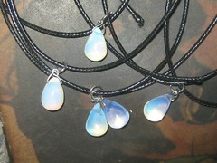 Wholesale Lot of 5 Blue Sea Opal Opalite Glass Tear Drop Charm Pendant Necklaces