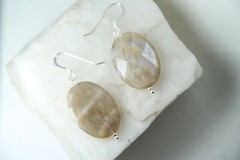 Moonstone White 18 x 25mm Faceted Oval Gemstone Sterling Silver Earrings 1 3/4″