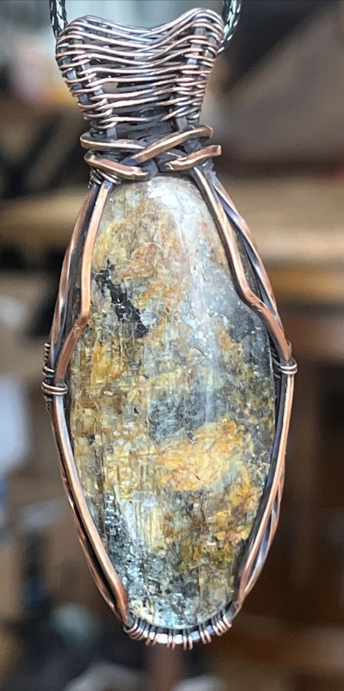 Moss Kyanite ~ Fairly Large Handmade copper wire wrapped pendant 10e