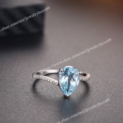 Fine Jewelry Natural Diamond Ring Solid 10K White Gold 2.2carat Sky Blue Topaz