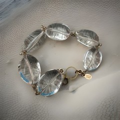 Women Bracelet Clear Glass Bead Gold Tone Wire Connection 7.0 By NCB Jewelry