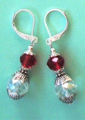 RED & CLEAR CRYSTAL drop earring SP LEVER BACK artisan #300-19