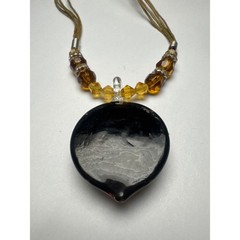 Murano Style Glass Flower Pendant Necklace Beaded Adjustable Cord Statement