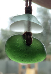 Rare Black Pirate Sea Glass Necklace Gift Men Women Braid Hawaii Artisan Braid
