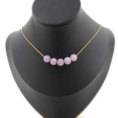 Necklace 5 Beads Mica Purple Matt 0 5/16in Chain Steel Golden Stainless Necklace