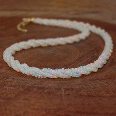 Natural White Ethiopian opal twisted Necklace, Handmade jewelry, AAA opal