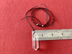 Quartz Crystal Point Pendant with Black Leather Cord Adorned with S.S. Beads.