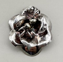 Ladda Bihler Rose Flower Pendant 3D Artisan Signed Sterling Silver Beaded