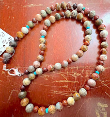 Picasso Jasper/Mahogany Red Rosewood/Turquiose/25.5″/Gemstone Necklace (PJMRT-7)