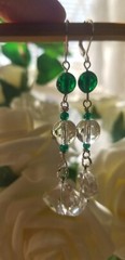 Vintage Elements Quartz and green glass Earrings dangle drops 1/2 in. leverback