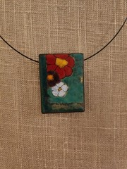 Vintage Artisan Handmade Enamel Floral Brooch Pendant