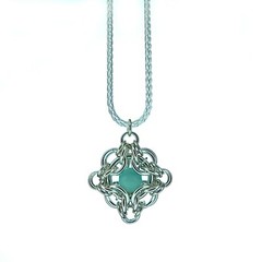 Handmade Amazonite Celtic Pendant Argentium Sterling Silver Chainmaille Necklace