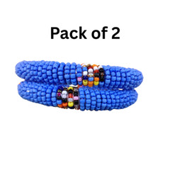 Pack of 2 Wrist Band Bracelet Masai Beads African Unisex Made in Kenya Blue